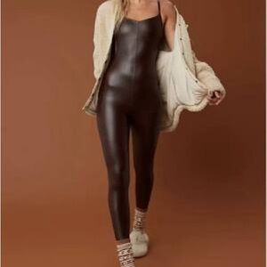Aerie Brown Faux Leather Jumpsuit